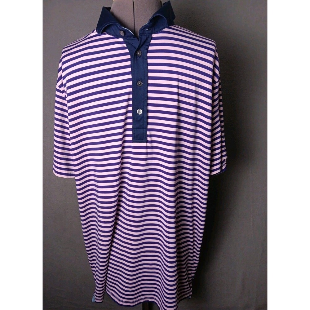 Greyson Golf Natchez Polo Mens Size Large Purple Striped Plum Hollow Club- EUC